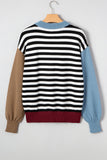 Striped Color Block Patchwork Long Sleeve Sweater