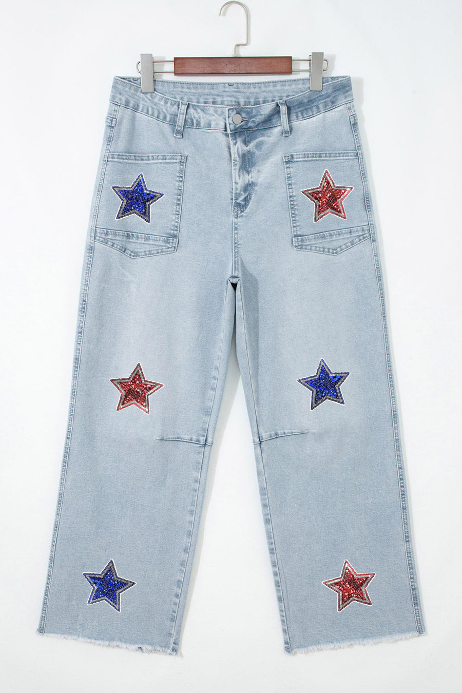 American Sequin Star Patch Pockets Cropped Jeans