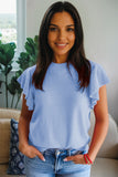 Ribbed Trim Crew Neck Ruffled Short Sleeve Sweater- 3 Colors