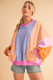 Color Block Patchwork Drop Shoulder Sweatshirt with Pockets- 2 Colors