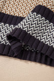 Brown Multi Striped Chevron Pattern Knit Ribbed Trim Slim Fit Sweater