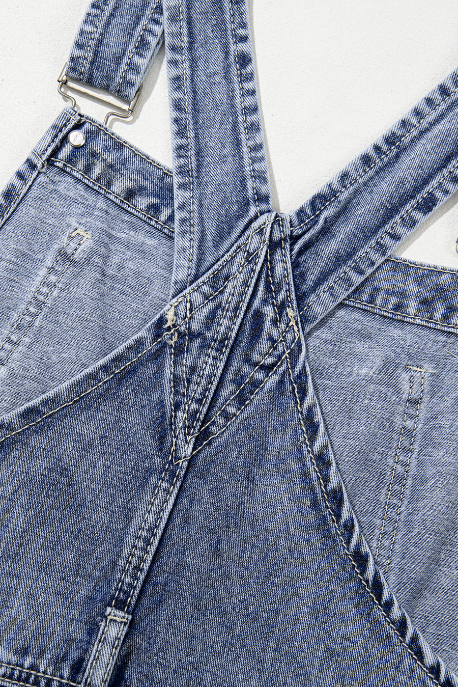Mineral Wash Blue Straight Leg Denim Overalls