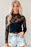 Floral Mock Neck Lace Long Sleeve Mesh  Top- 2 Colors