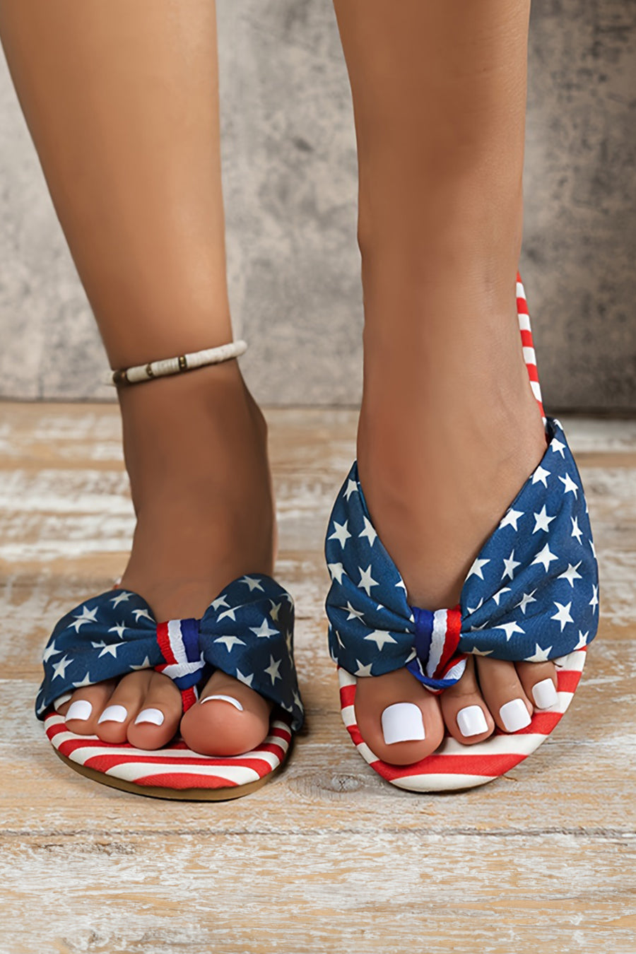 Stars and Stripes Bow Knot Flat Sandals