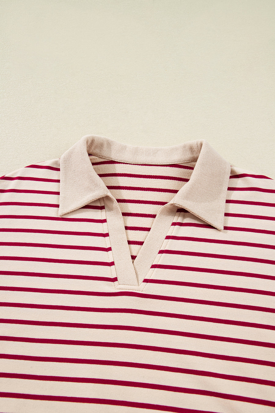 Red Stripe Cropped Collared Sweatshirt and Bubble Mini Skirt Set