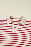 Red Stripe Cropped Collared Sweatshirt and Bubble Mini Skirt Set