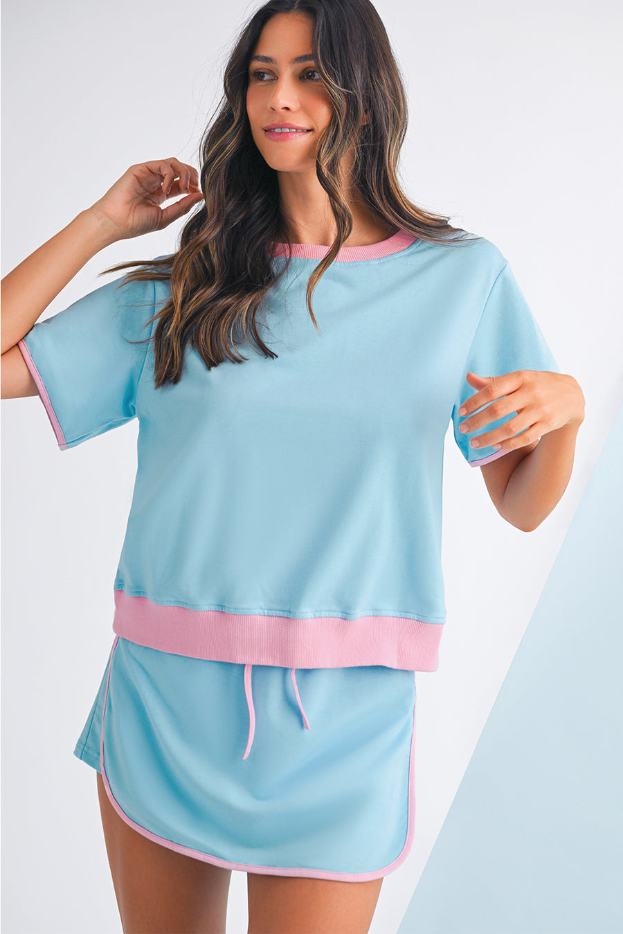 *Pre-Order* Color Block Drop Shoulder T-Shirt and Skort Set- 5 Colors