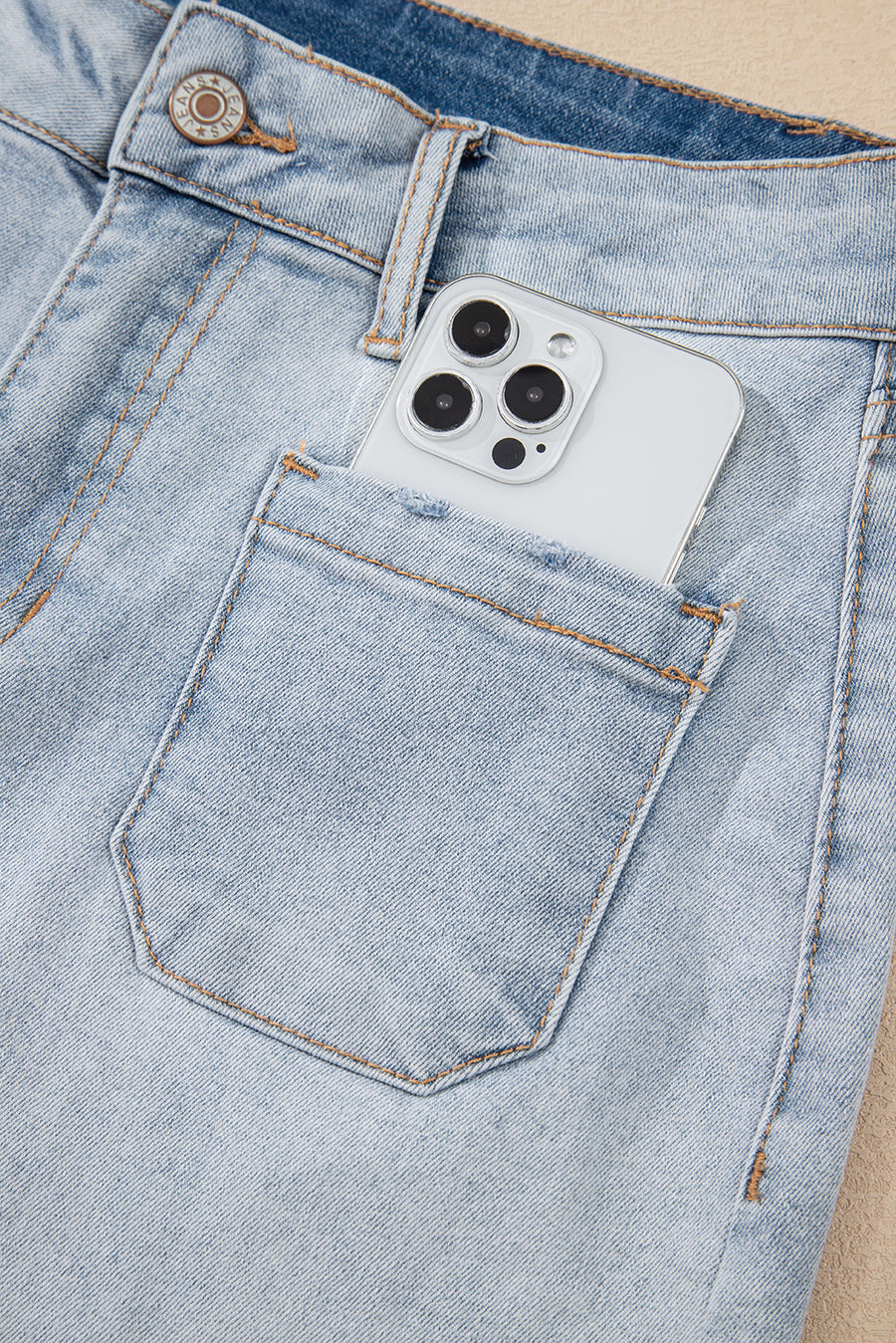Light Wash High Rise Front Pocket Denim Shorts