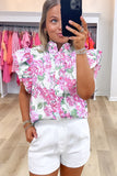 Floral Ruffle Sleeve Frilly Button-Up Blouse- 2 Colors