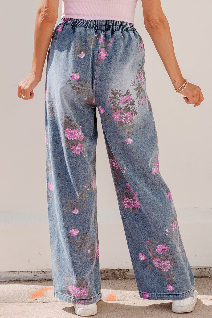 Floral Print Elastic Waist Pull-On Jeans