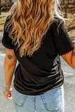 Black Sequin Hearts Pattern Crew Neck Graphic T-Shirt