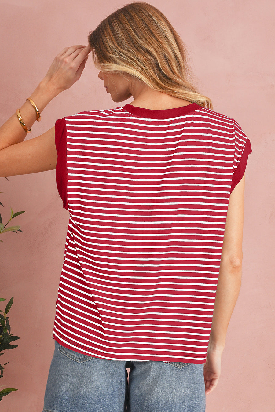 Striped Chest Pocket Crew Neck Muscle Tee- 2 Colors
