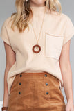 Green Pocket Ribbed Knit Short Sleeve Sweater- 9 Colors