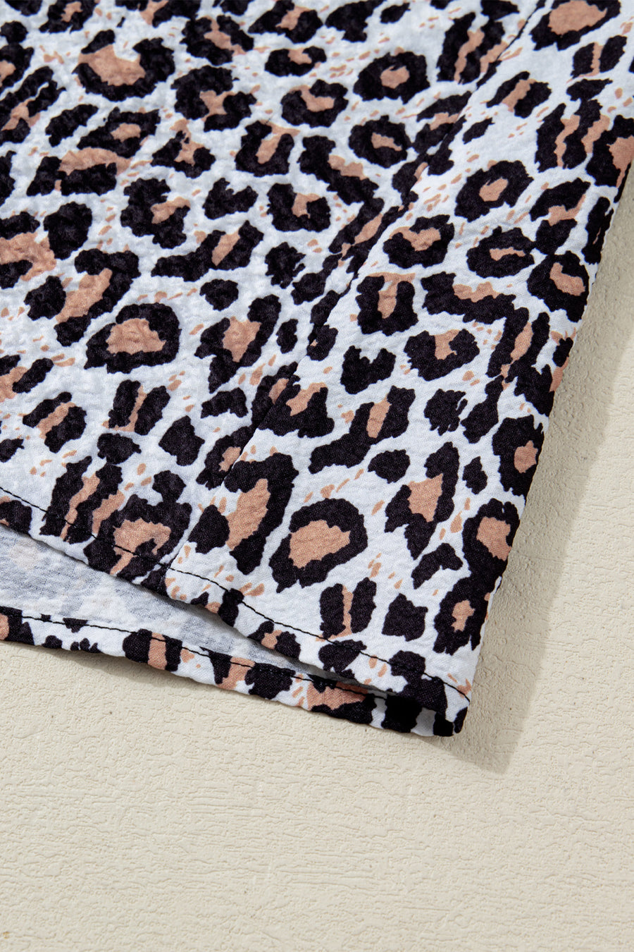 Leopard Print Contrast Frilled V-Neck Button-Up Blouse