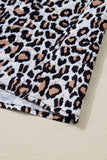 Leopard Print Contrast Frilled V-Neck Button-Up Blouse