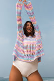 Openwork Side Slit Crew Neck Striped Cover-Up B- 2 Colors