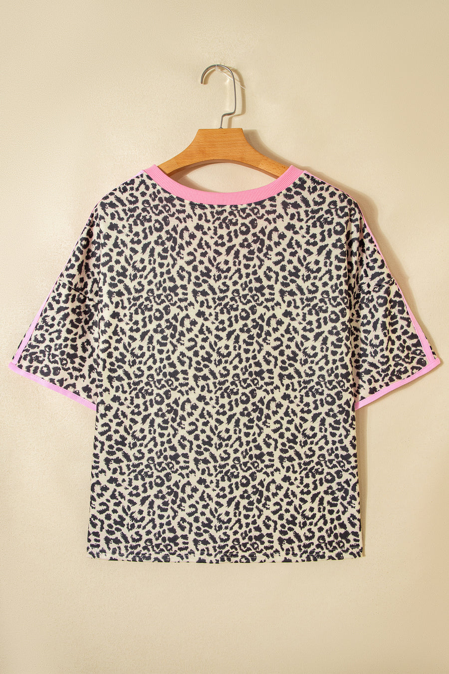 Leopard Print V-Neck Contrast Varsity Stripe Short Sleeve T-Shirt