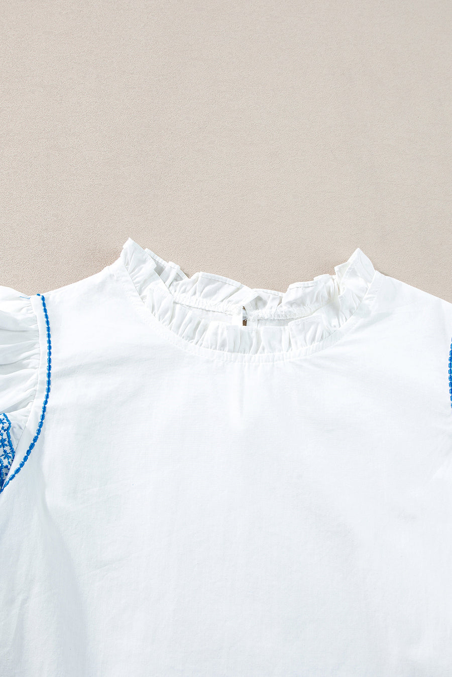 White Embroidered Ruffled Sleeve Frill Blouse