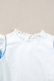 White Embroidered Ruffled Sleeve Frill Blouse