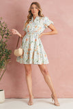Orange Floral Print Smocked High Waist Puff Sleeve Mini Dress