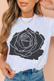 White with Black Rose Graphic Crew Neck T-Shirt