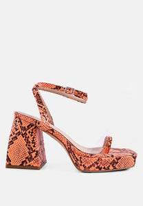 Such Flirt Snake Print Triangular Block Heel Sandals- 3 Colors