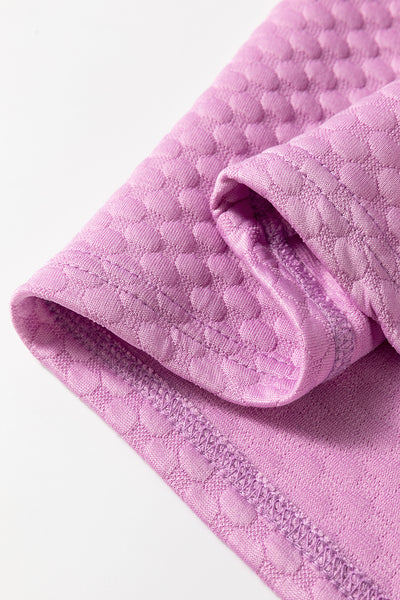 Orchid Textured Crew Neck Puff Sleeve Blouse