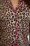 Light French Beige Leopard Ruffle Long Sleeve Pajama Set