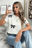 Black Bow Pattern Short Sleeve Knit Sweater