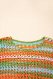 Openwork Side Slit Crew Neck Striped Cover-Up B- 2 Colors