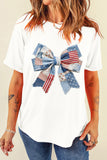 White Faux Patchwork American Bow Graphic T-Shirt