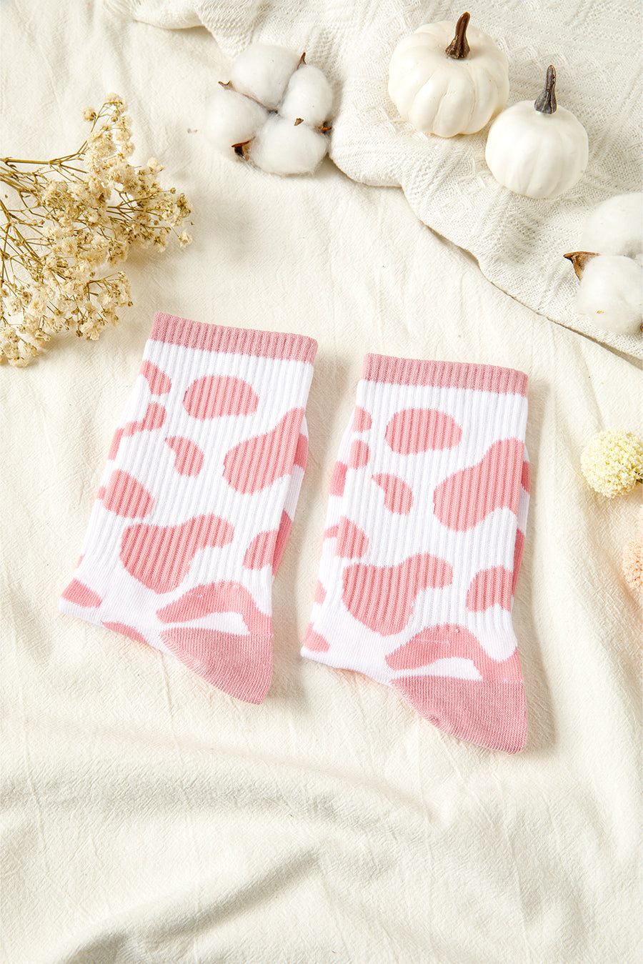 Pink Cow Print Fashion Crew Socks