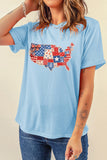 Light Blue Faux Patchwork USA Map Graphic Tee