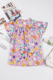Pink Flutter Sleeve Frill V Neck Floral Top