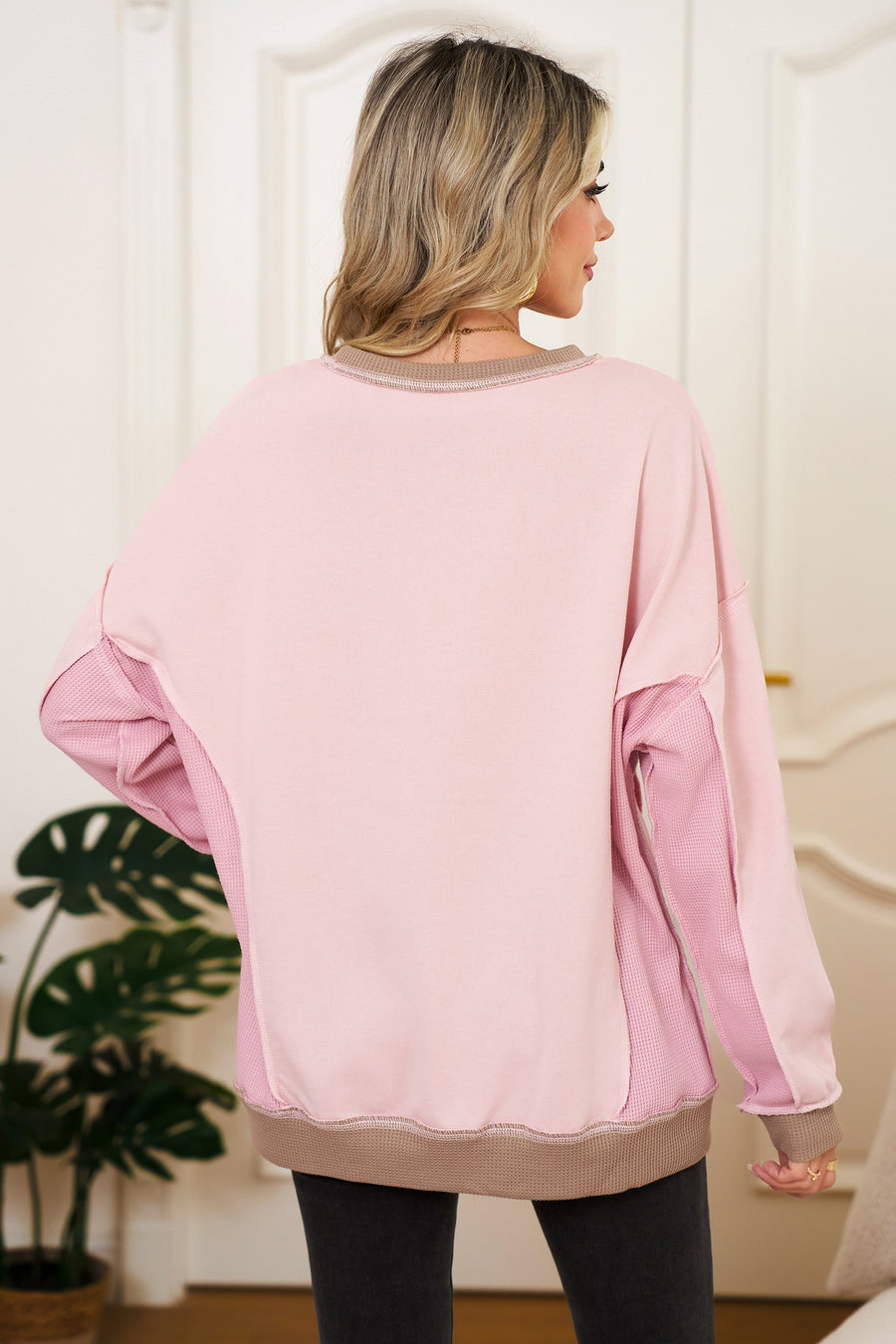 Color Block Waffle Knit Patchwork Oversized Sweatshirt- 3 Colors