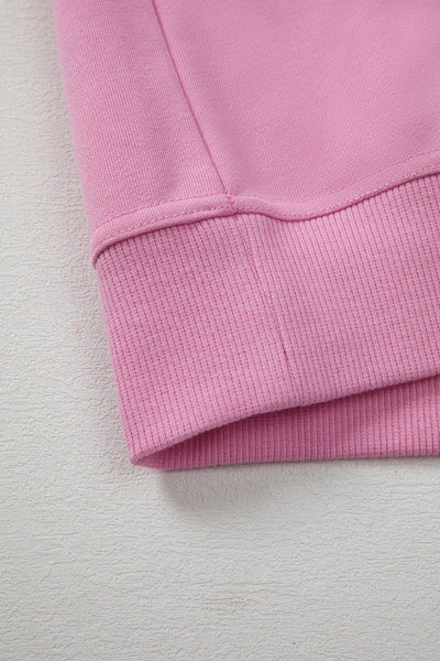 Bright Pink Lace Patchwork Raglan Sleeve Loose Fit Sweatshirt