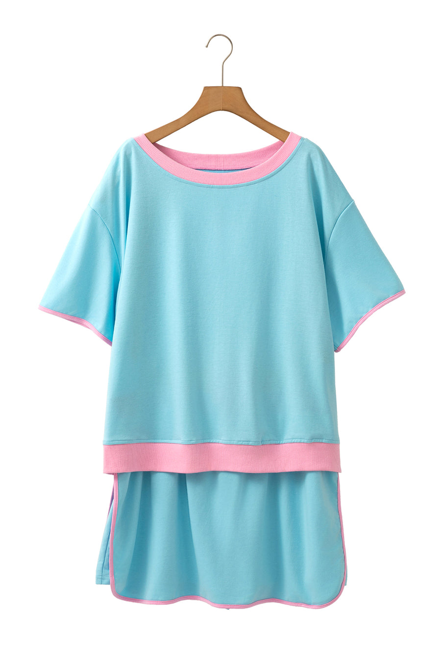 Plus Size Contrast Trim T-Shirt and Skort Two Piece Set- 3 Colors