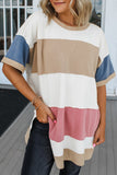 Dusty Color Block Patchwork Side Slit Tunic T-Shirt