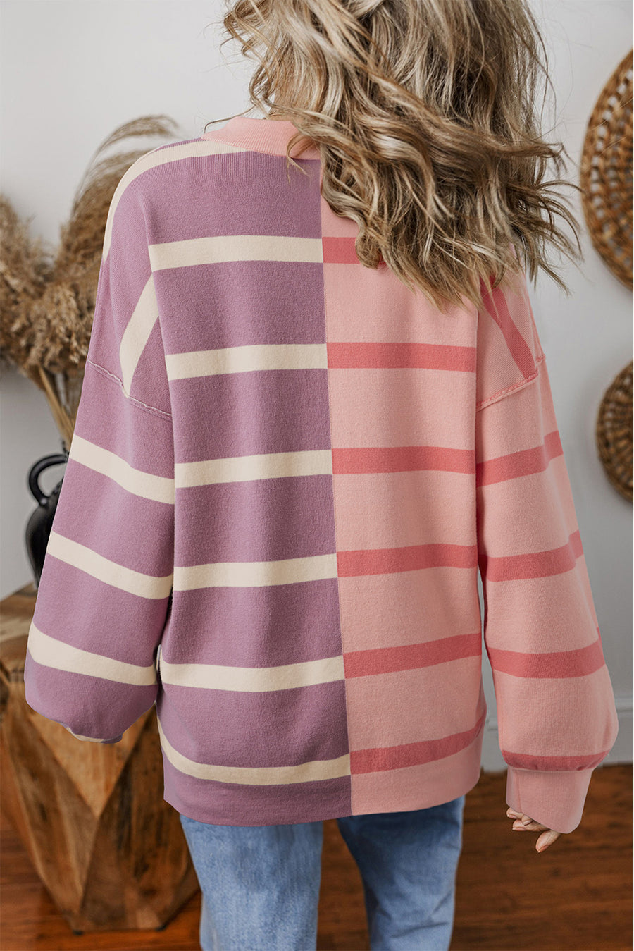 Striped Exposed Seam Patchwork Loose Fit Sweater- 4 Colors