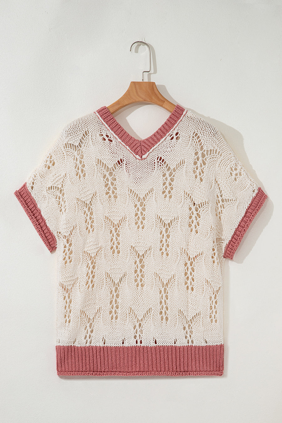 Ivory Floral Crochet Contrast Trim Knit Sweater