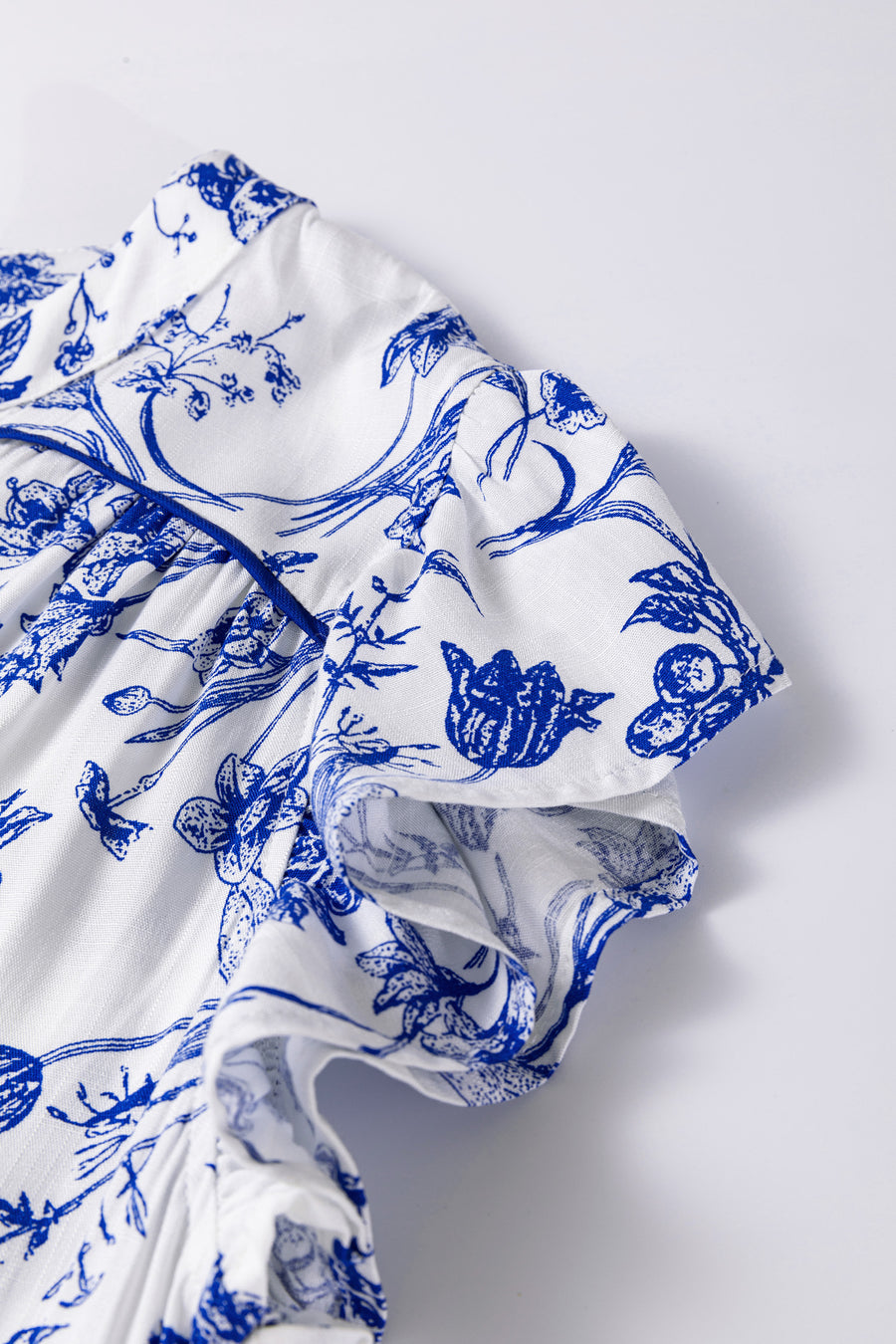 Blue Floral Ruffled Short Sleeve Tiered Midi Dress