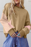Star Patch Exposed Seam Uneven Hem Sweatshirt- 2 Colors