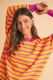 Striped Crew Neck Drop Shoulder Loose Sweater- 3 Colors