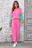 Color Block Patchwork Long Sleeve Top and Pants Set