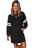 Varsity Striped Long Sleeve Loose Mini Dress with Pockets- 5 Colors