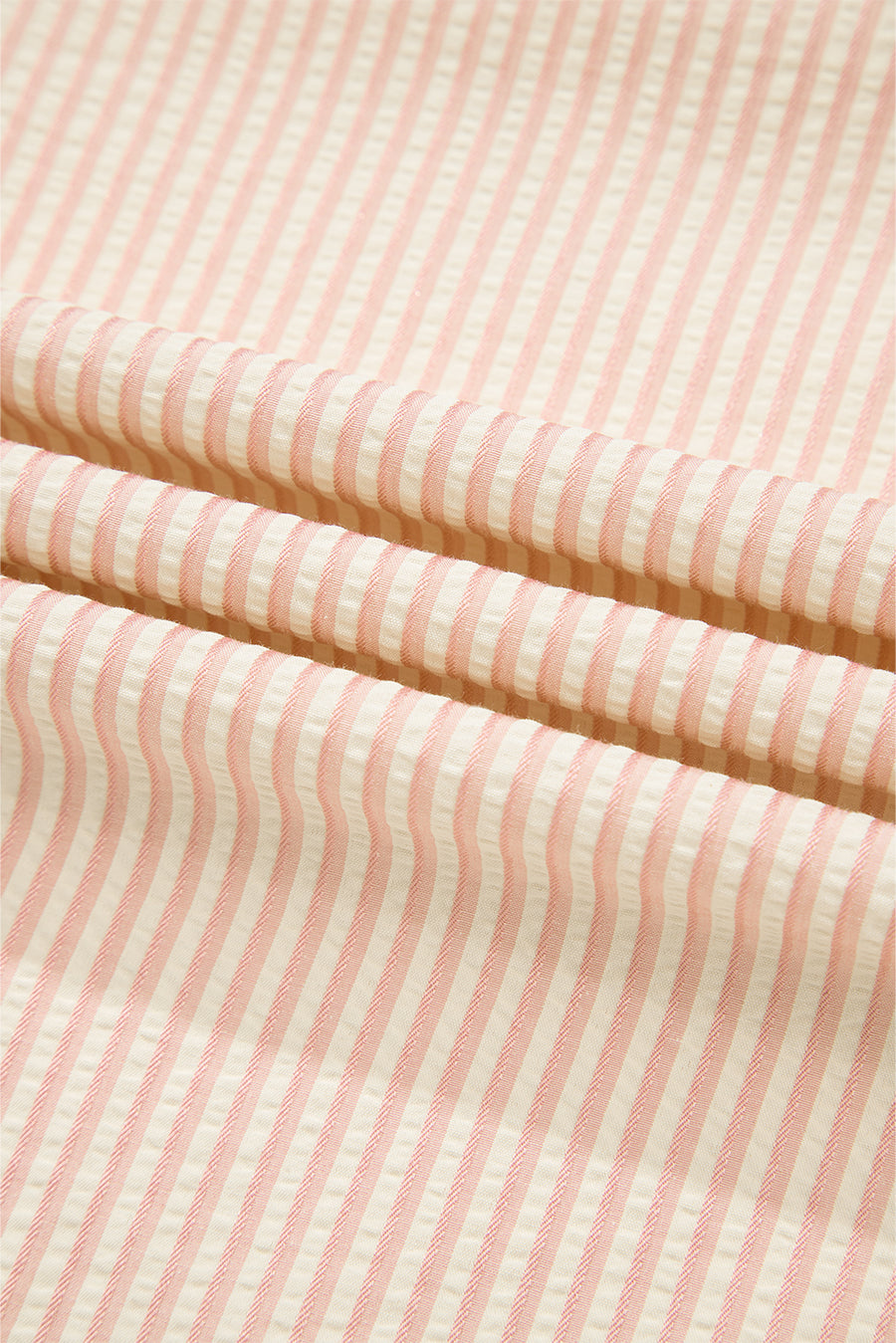 Pink Striped Pearl Beaded Bow Cuff Blouse