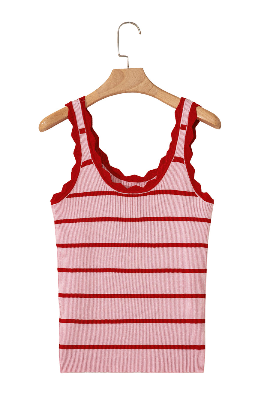 Scalloped Edge Striped Ribbed Tank Top- 2 Colors