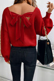 Lantern Sleeve V-Neck Bow Back Sweater- 4 Colors