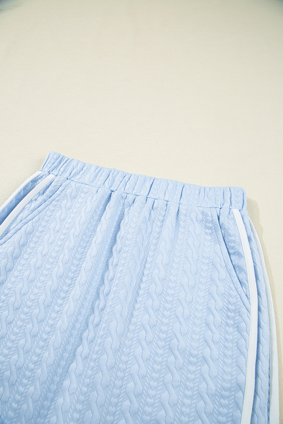 Contrast Trim Textured Crew Neck Top and Pocketed Skirt Set- 2 Colors