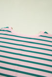 Plus Size Green & Pink Striped Color Block Patchwork Side Slit Sweatshirt